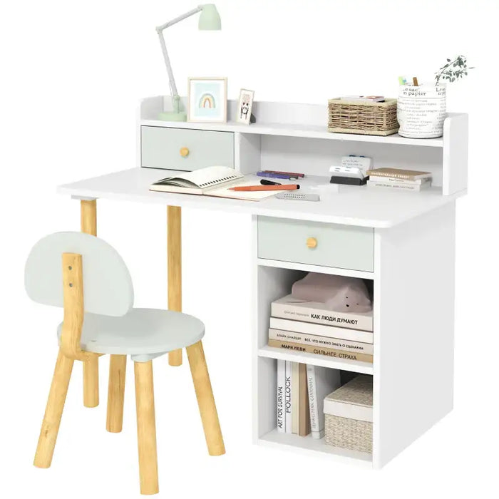 Kids Desk and Chair Set – White and Green | Study Table with Drawers and Shelves AIYAPLAY - Little and Giant Explorers AIYAPLAY