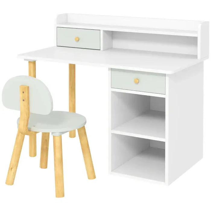 Kids Desk and Chair Set – White and Green | Study Table with Drawers and Shelves AIYAPLAY - Little and Giant Explorers AIYAPLAY