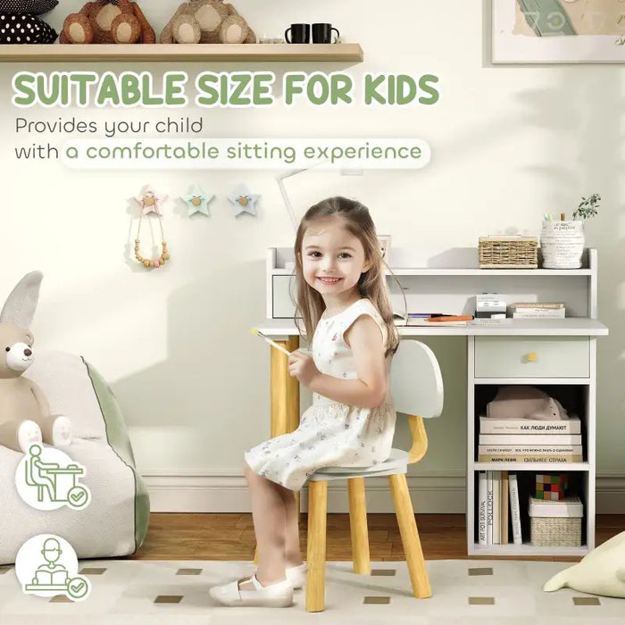 Kids Desk and Chair Set – White and Green | Study Table with Drawers and Shelves AIYAPLAY - Little and Giant Explorers AIYAPLAY
