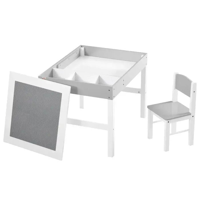 Kids Desk and Chair Set – White and Grey | Study Table - Whiteboard and Storage ZONEKIZ - Little and Giant Explorers ZONEKIZ