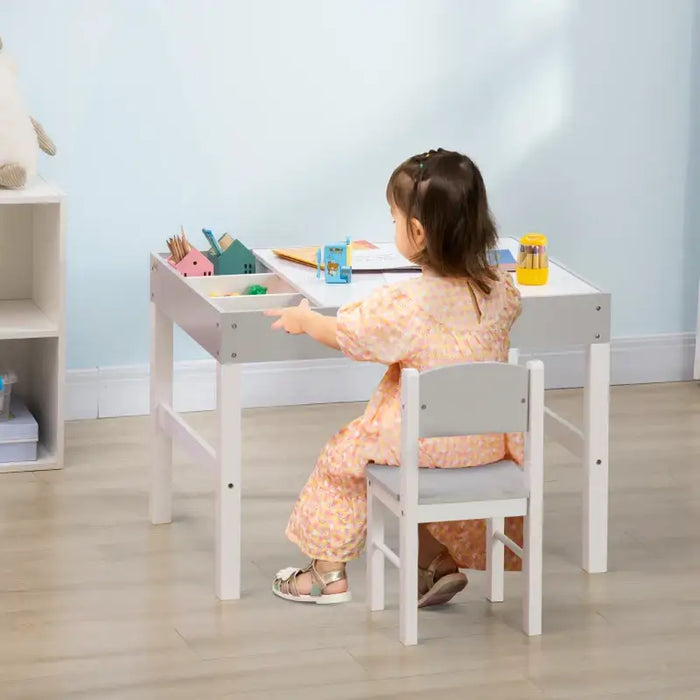 Kids Desk and Chair Set – White and Grey | Study Table - Whiteboard and Storage ZONEKIZ - Little and Giant Explorers ZONEKIZ