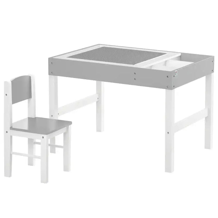 Kids Desk and Chair Set – White and Grey | Study Table - Whiteboard and Storage ZONEKIZ - Little and Giant Explorers ZONEKIZ