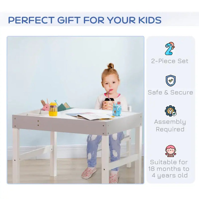 Kids Desk and Chair Set – White and Grey | Study Table - Whiteboard and Storage ZONEKIZ - Little and Giant Explorers ZONEKIZ