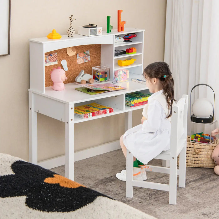 Kids Desk and Chair Set - White | Hutch and Bulletin Board COSTWAY - Little and Giant Explorers Costway