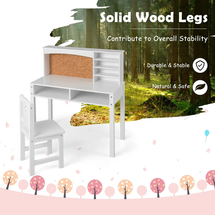 Kids Desk and Chair Set - White | Hutch and Bulletin Board COSTWAY - Little and Giant Explorers Costway