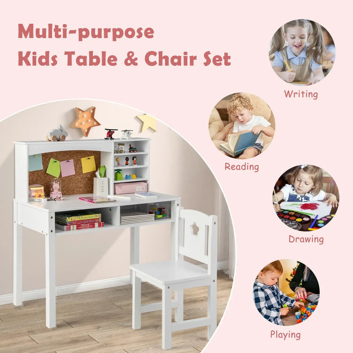 Kids Desk and Chair Set - White | Hutch and Bulletin Board COSTWAY - Little and Giant Explorers Costway