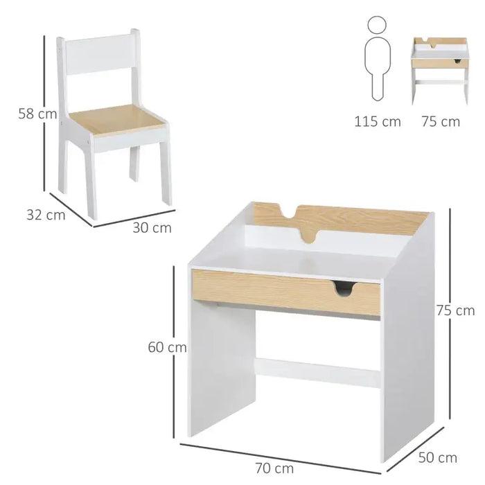 Kids Desk and Chair Set - White | Study Table with Drawer and Shelf HOMCOM - Little and Giant Explorers HOMCOM
