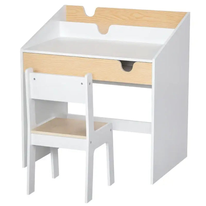 Kids Desk and Chair Set - White | Study Table with Drawer and Shelf HOMCOM - Little and Giant Explorers HOMCOM