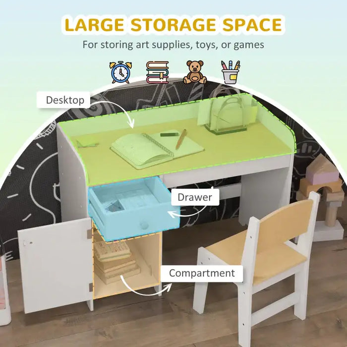 Kids Desk and Chair Set - White | Study Table with Storage ZONEKIZ - Little and Giant Explorers ZONEKIZ