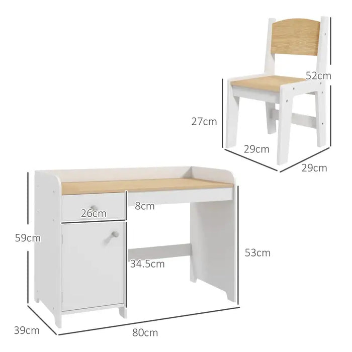Kids Desk and Chair Set - White | Study Table with Storage ZONEKIZ - Little and Giant Explorers ZONEKIZ