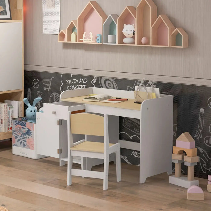 Kids Desk and Chair Set - White | Study Table with Storage ZONEKIZ - Little and Giant Explorers ZONEKIZ