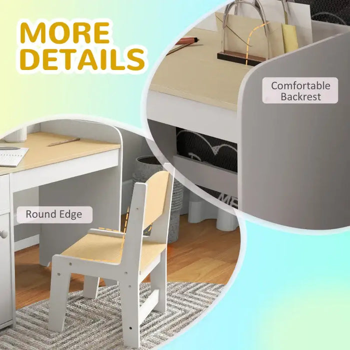Kids Desk and Chair Set - White | Study Table with Storage ZONEKIZ - Little and Giant Explorers ZONEKIZ