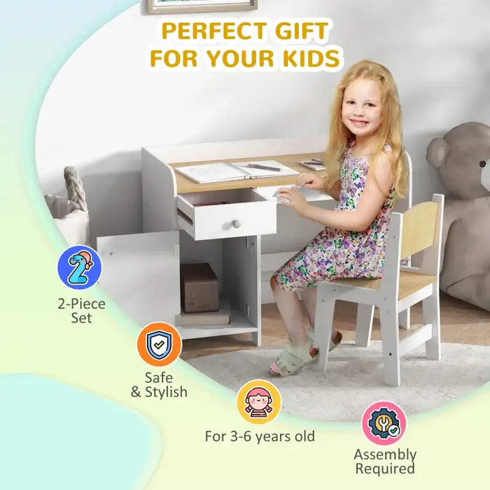 Kids Desk and Chair Set - White | Study Table with Storage ZONEKIZ - Little and Giant Explorers ZONEKIZ