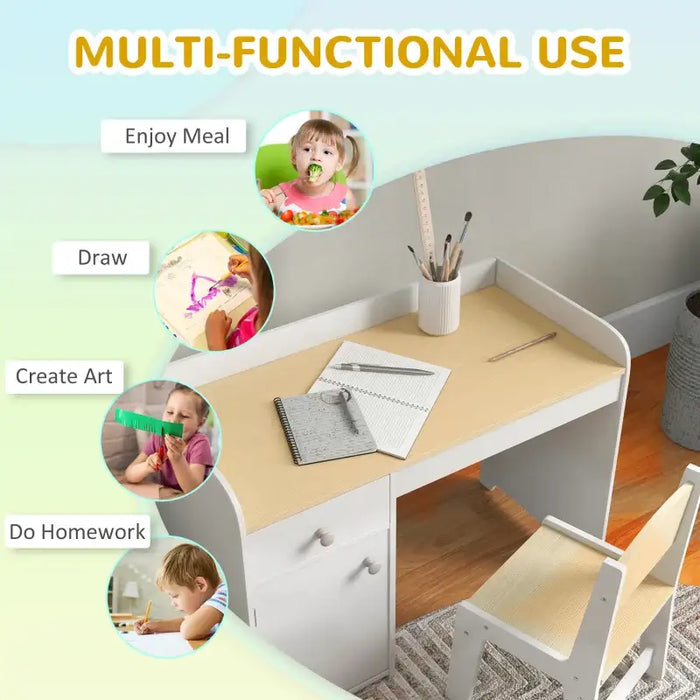 Kids Desk and Chair Set - White | Study Table with Storage ZONEKIZ - Little and Giant Explorers ZONEKIZ