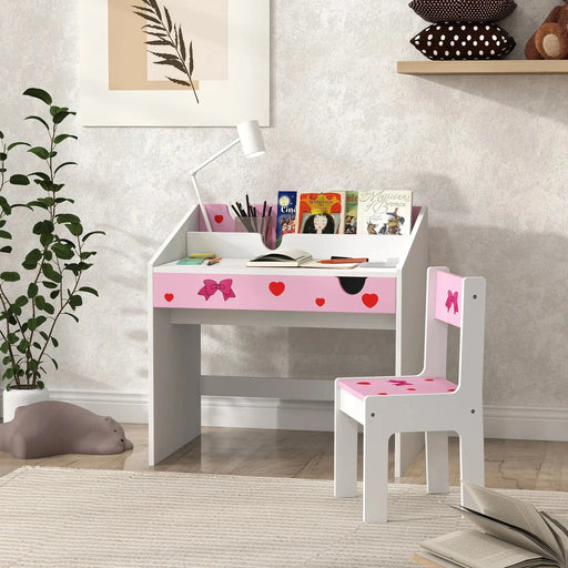 Kids Desk and Chair Set with Storage and Pull-Out Drawer in Pink - Little and Giant Explorers AIYAPLAY