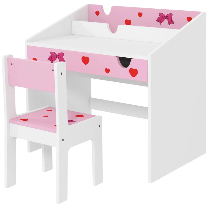 Kids Desk and Chair Set with Storage and Pull-Out Drawer in Pink - Little and Giant Explorers AIYAPLAY