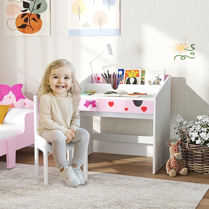 Kids Desk and Chair Set with Storage and Pull-Out Drawer in Pink - Little and Giant Explorers AIYAPLAY