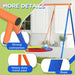 Multi-coloured kids disc swing with strong metal frame, rope, and pipe, indoors