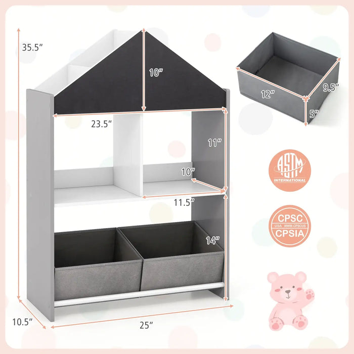 Kids Dollhouse Bookshelf Grey | Educational Storage with Creative Boards - Little and Giant Explorers Costway