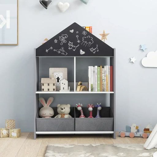 Kids Dollhouse Bookshelf Grey | Educational Storage with Creative Boards - Little and Giant Explorers Costway