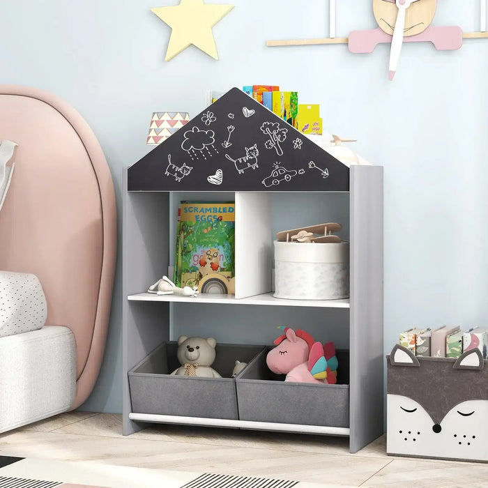 Kids Dollhouse Bookshelf Grey | Educational Storage with Creative Boards - Little and Giant Explorers Costway