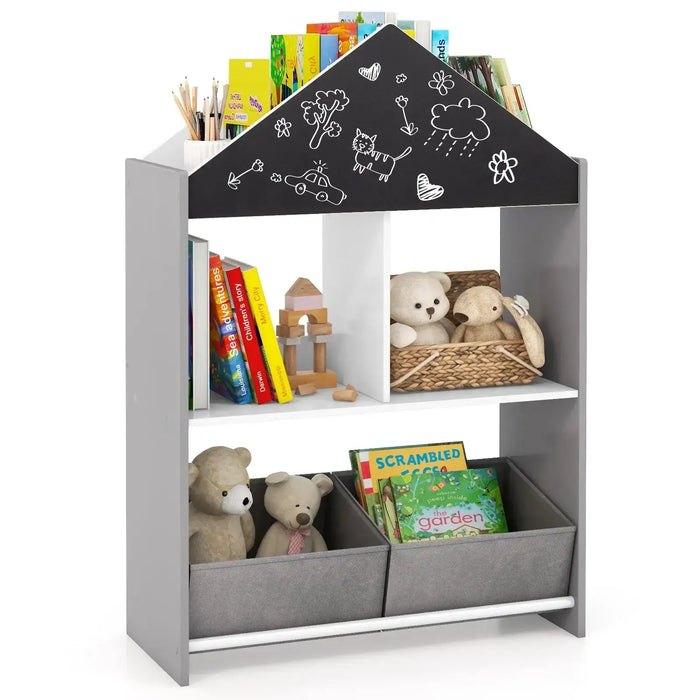 Kids Dollhouse Bookshelf Grey | Educational Storage with Creative Boards - Little and Giant Explorers Costway