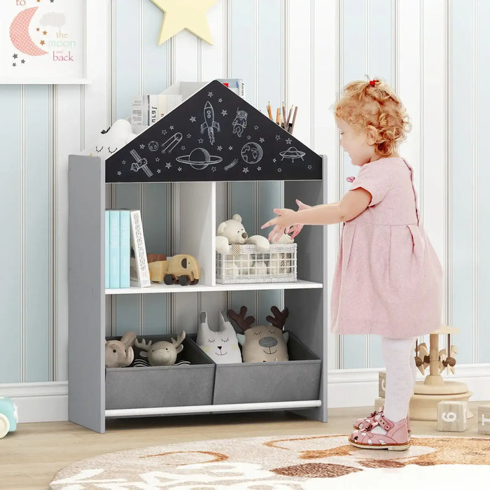 Kids Dollhouse Bookshelf Grey | Educational Storage with Creative Boards - Little and Giant Explorers Costway