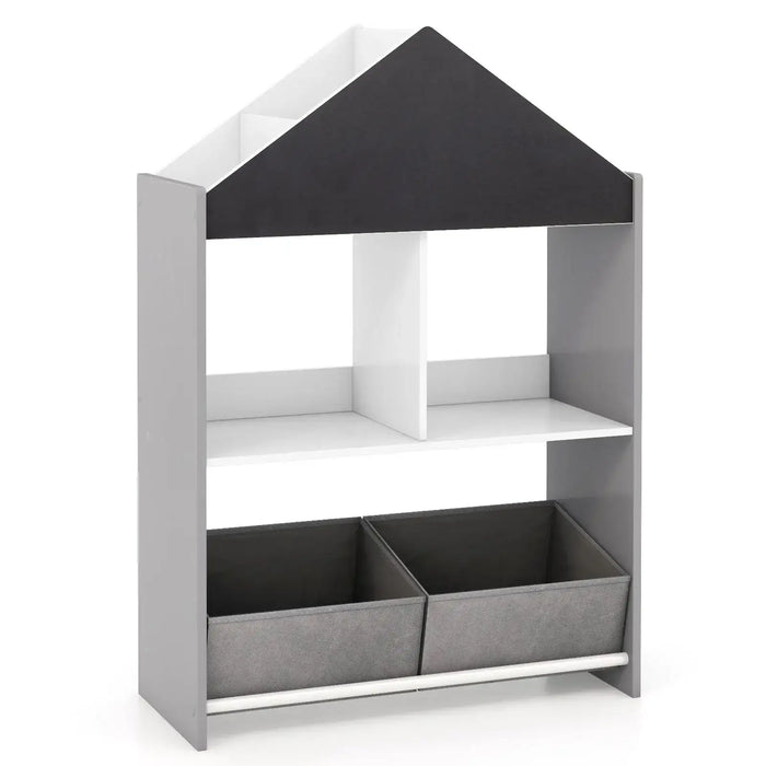 Kids Dollhouse Bookshelf Grey | Educational Storage with Creative Boards - Little and Giant Explorers Costway