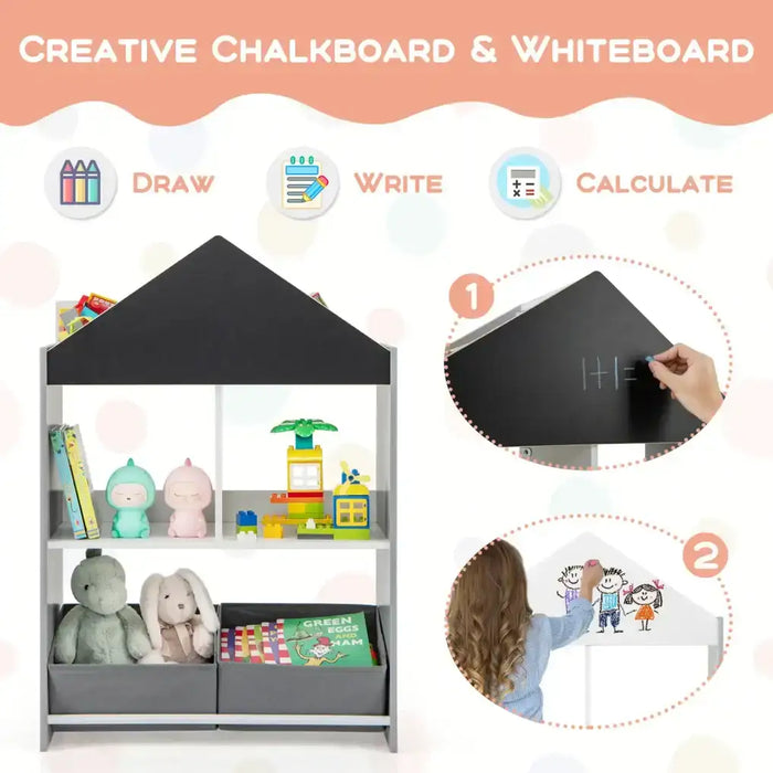 Kids Dollhouse Bookshelf Grey | Educational Storage with Creative Boards - Little and Giant Explorers Costway