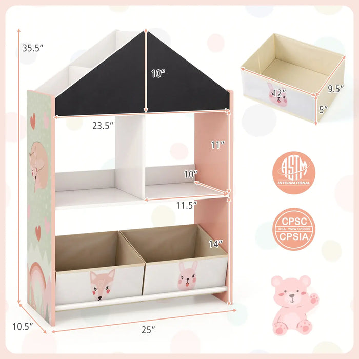 Kids Dollhouse Bookshelf – Pink Storage Unit | Chalkboard and Whiteboard COSTWAY - Little and Giant Explorers Costway
