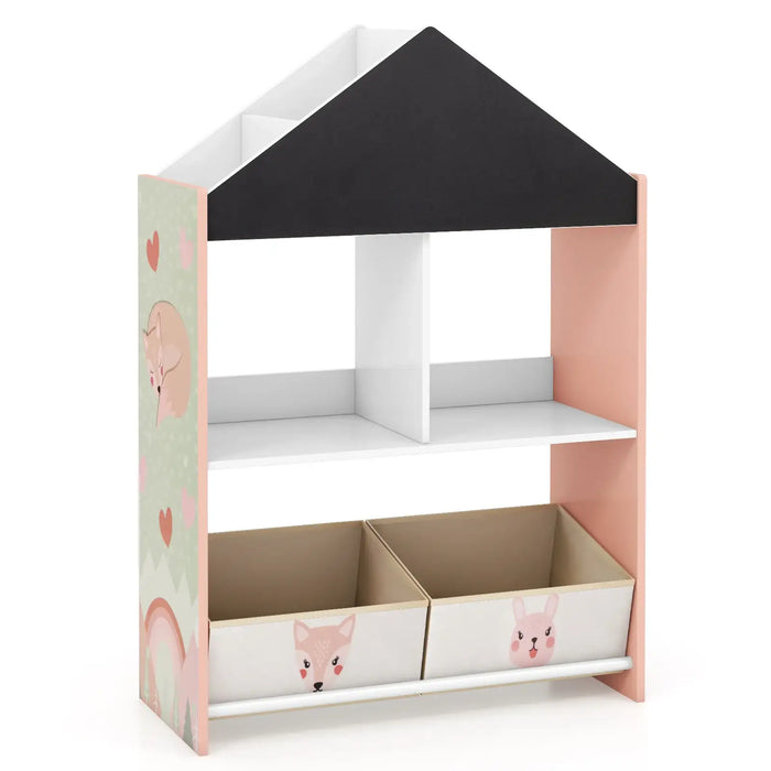 Kids Dollhouse Bookshelf – Pink Storage Unit | Chalkboard and Whiteboard COSTWAY - Little and Giant Explorers Costway