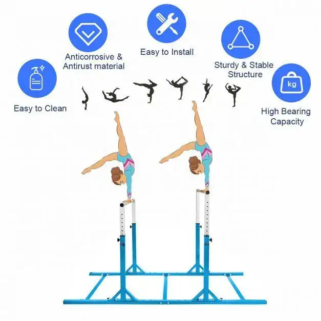 Kids Double Horizontal Bars - Blue | Gymnastic Parallel Bars - 220lbs Capacity COSTWAY - Little and Giant Explorers Costway