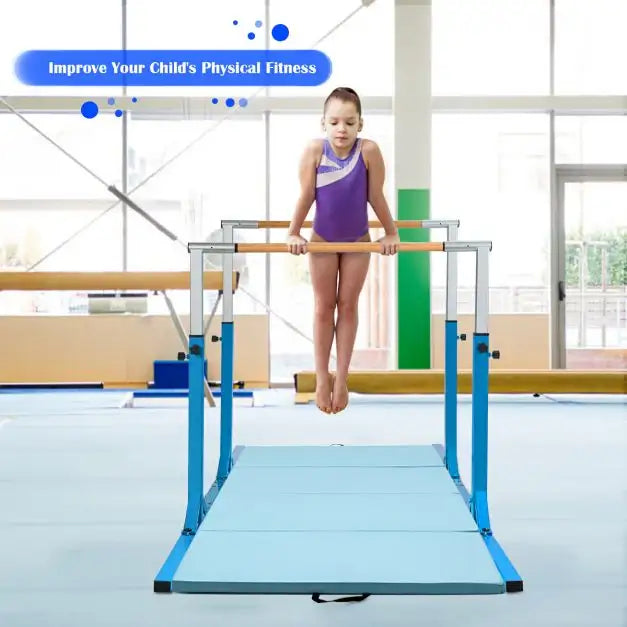 Kids Double Horizontal Bars - Blue | Gymnastic Parallel Bars - 220lbs Capacity COSTWAY - Little and Giant Explorers Costway