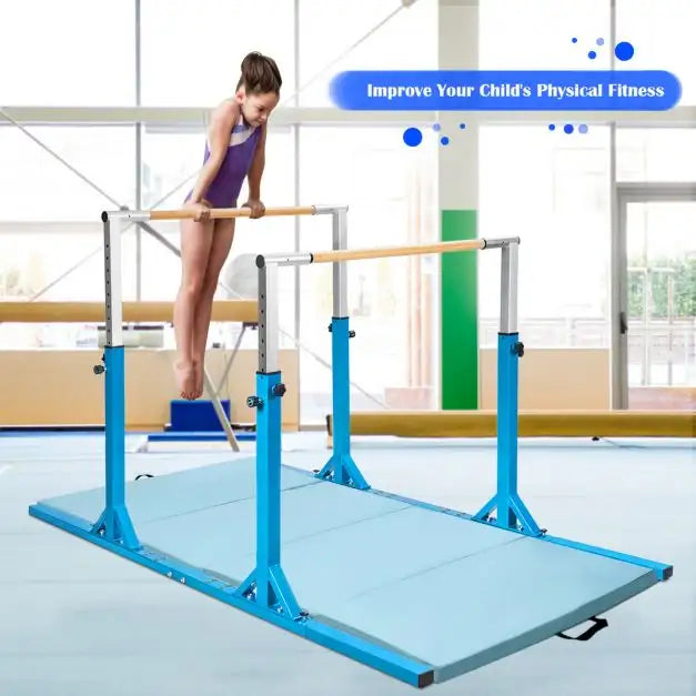 Kids Double Horizontal Bars - Blue | Gymnastic Parallel Bars - 220lbs Capacity COSTWAY - Little and Giant Explorers Costway