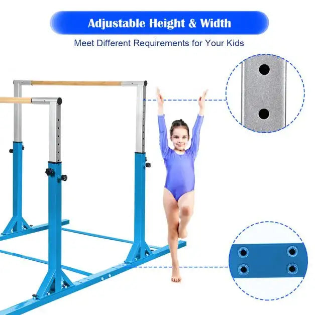 Kids Double Horizontal Bars - Blue | Gymnastic Parallel Bars - 220lbs Capacity COSTWAY - Little and Giant Explorers Costway