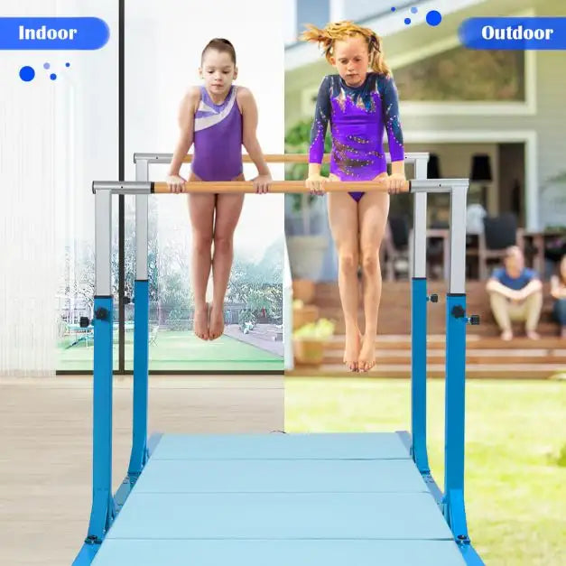 Kids Double Horizontal Bars - Blue | Gymnastic Parallel Bars - 220lbs Capacity COSTWAY - Little and Giant Explorers Costway