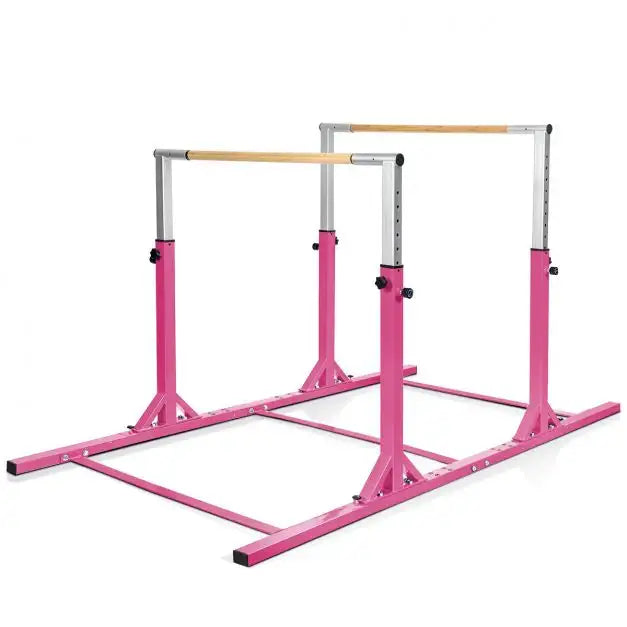 Kids Double Horizontal Bars - Pink | Gymnastic Parallel Bars - 220lbs Capacity COSTWAY - Little and Giant Explorers Costway