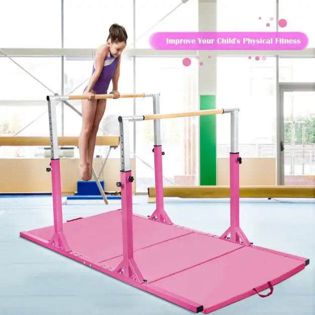 Kids Double Horizontal Bars - Pink | Gymnastic Parallel Bars - 220lbs Capacity COSTWAY - Little and Giant Explorers Costway