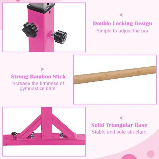 Kids Double Horizontal Bars - Pink | Gymnastic Parallel Bars - 220lbs Capacity COSTWAY - Little and Giant Explorers Costway