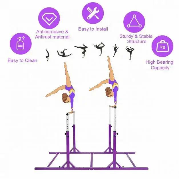 Kids Double Horizontal Bars - Purple | Gymnastic Parallel Bars - 220lbs Capacity COSTWAY - Little and Giant Explorers Costway