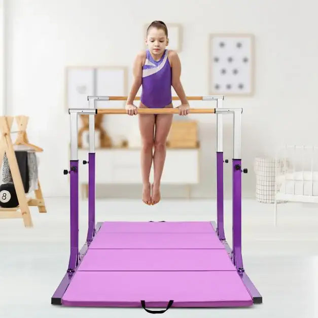 Kids Double Horizontal Bars - Purple | Gymnastic Parallel Bars - 220lbs Capacity COSTWAY - Little and Giant Explorers Costway