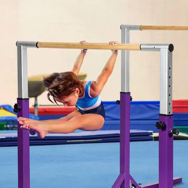 Kids Double Horizontal Bars - Purple | Gymnastic Parallel Bars - 220lbs Capacity COSTWAY - Little and Giant Explorers Costway
