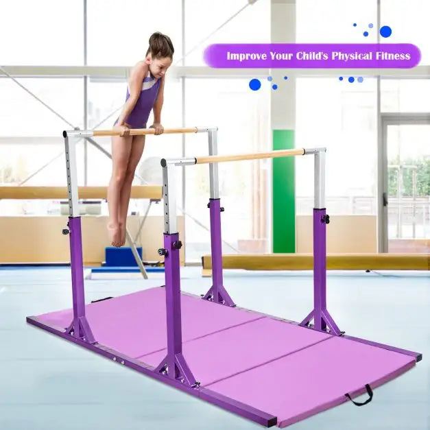 Kids Double Horizontal Bars - Purple | Gymnastic Parallel Bars - 220lbs Capacity COSTWAY - Little and Giant Explorers Costway
