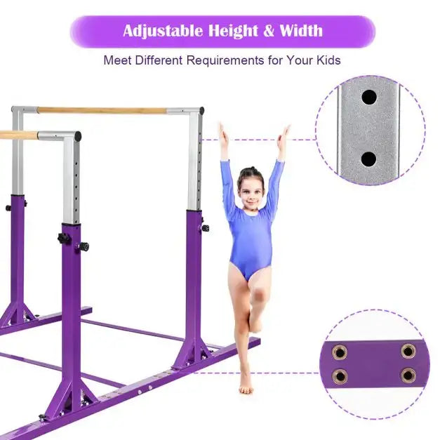 Kids Double Horizontal Bars - Purple | Gymnastic Parallel Bars - 220lbs Capacity COSTWAY - Little and Giant Explorers Costway