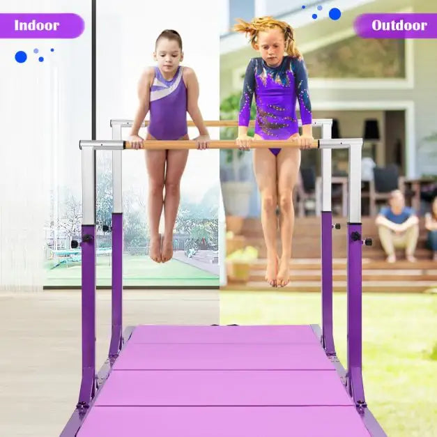 Kids Double Horizontal Bars - Purple | Gymnastic Parallel Bars - 220lbs Capacity COSTWAY - Little and Giant Explorers Costway