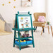 Kids double-sided easel with paper roll, magnetic whiteboard, and storage in playroom