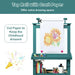 Kids double-sided easel with paper roll, sunflower drawing, art supplies, and books.
