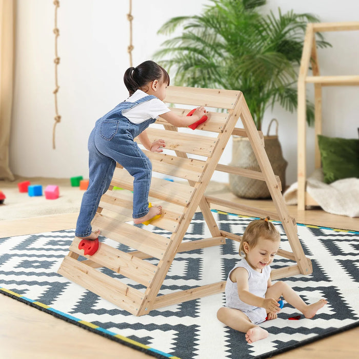 Double Sided Triangle Climber with Climbing Rocks - Little and Giant Explorers Costway