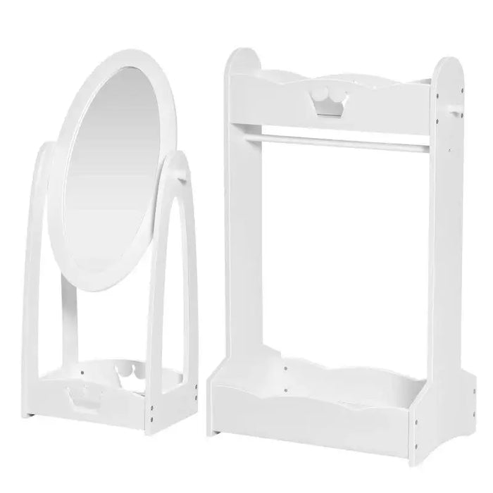 White kids dress up set with rotatable mirror and clothes rail, crown cut-out design