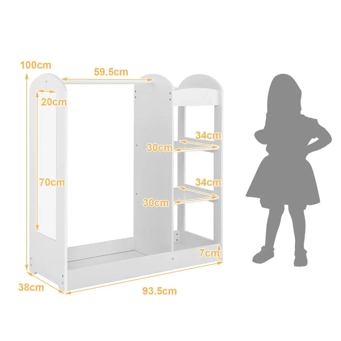 Kids Dress-Up Wardrobe - White | Mirror, Hanger and Storage Shelves COSTWAY - Little and Giant Explorers Costway